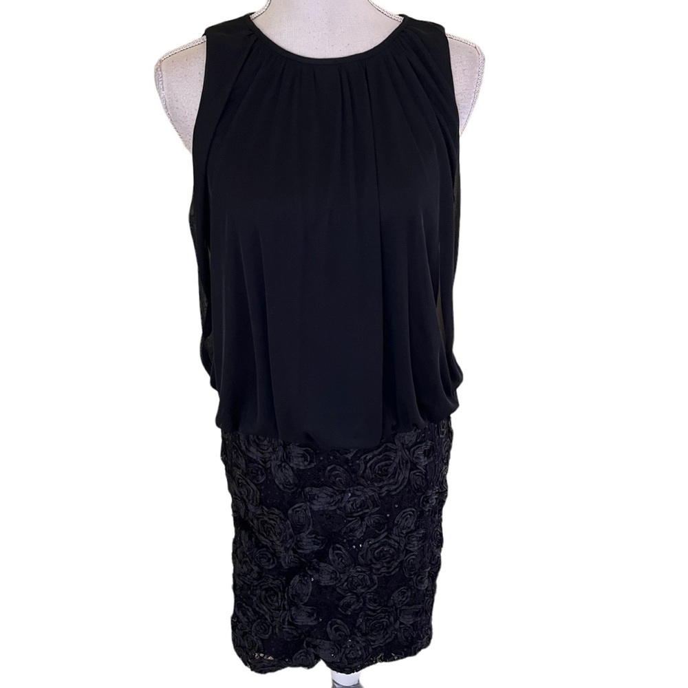 Jackie Jon Black Blouson With Sequin Rosette Skirt Mini Dress 10